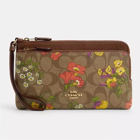 Coach Double Zip Wallet in Signature Canvas with Floral Print - Picture 8 of 12